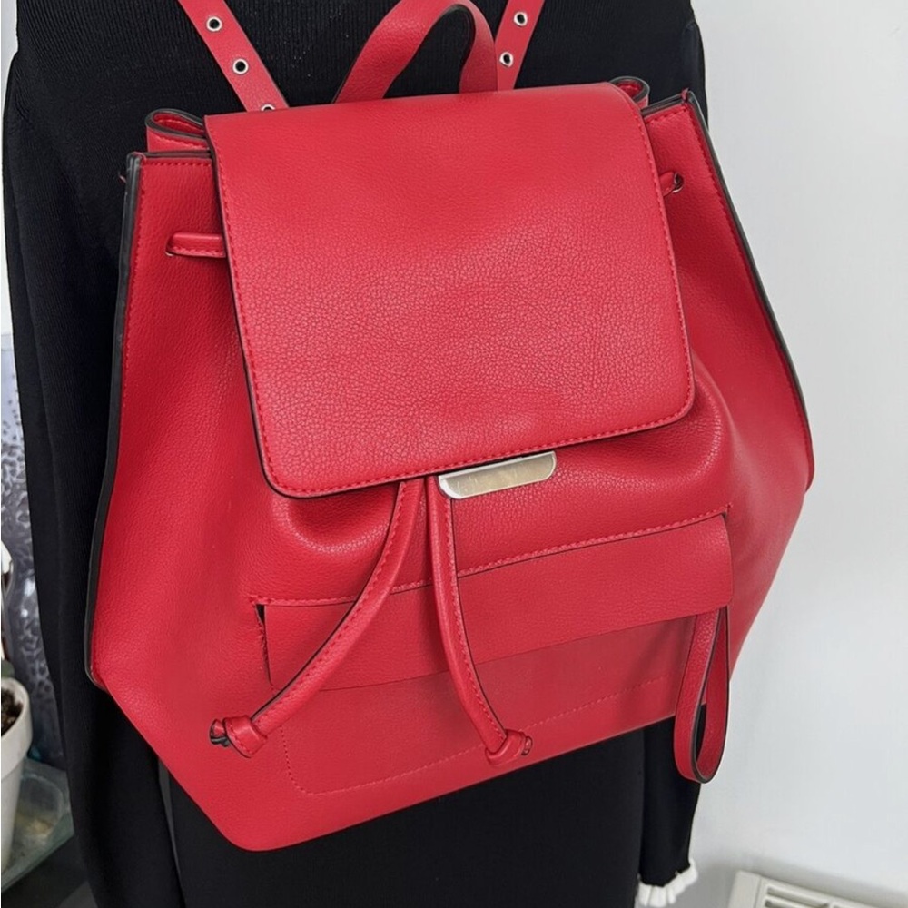 Elegant Red  Faux Leather Backpack By ZARA